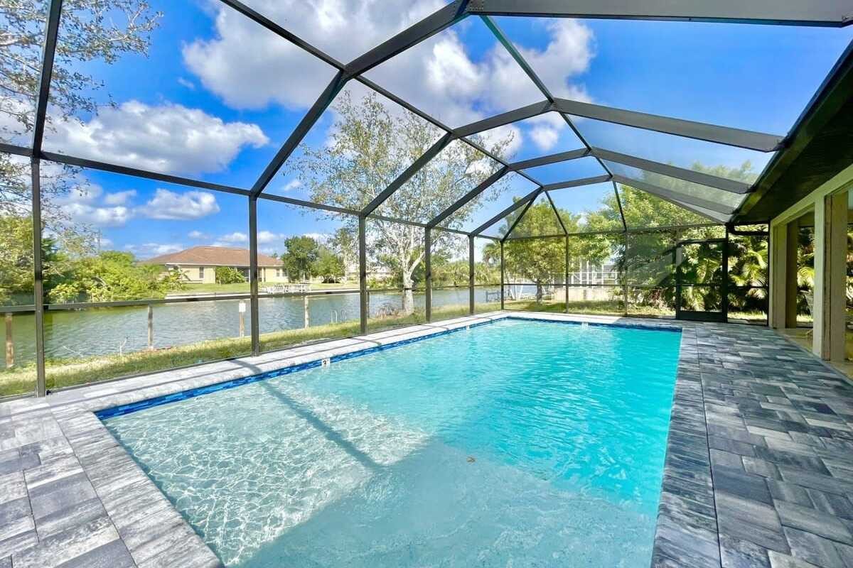 Screened heated pool and lanai at Cape Coral Coastal Retreat with Pool, Cape Coral FL