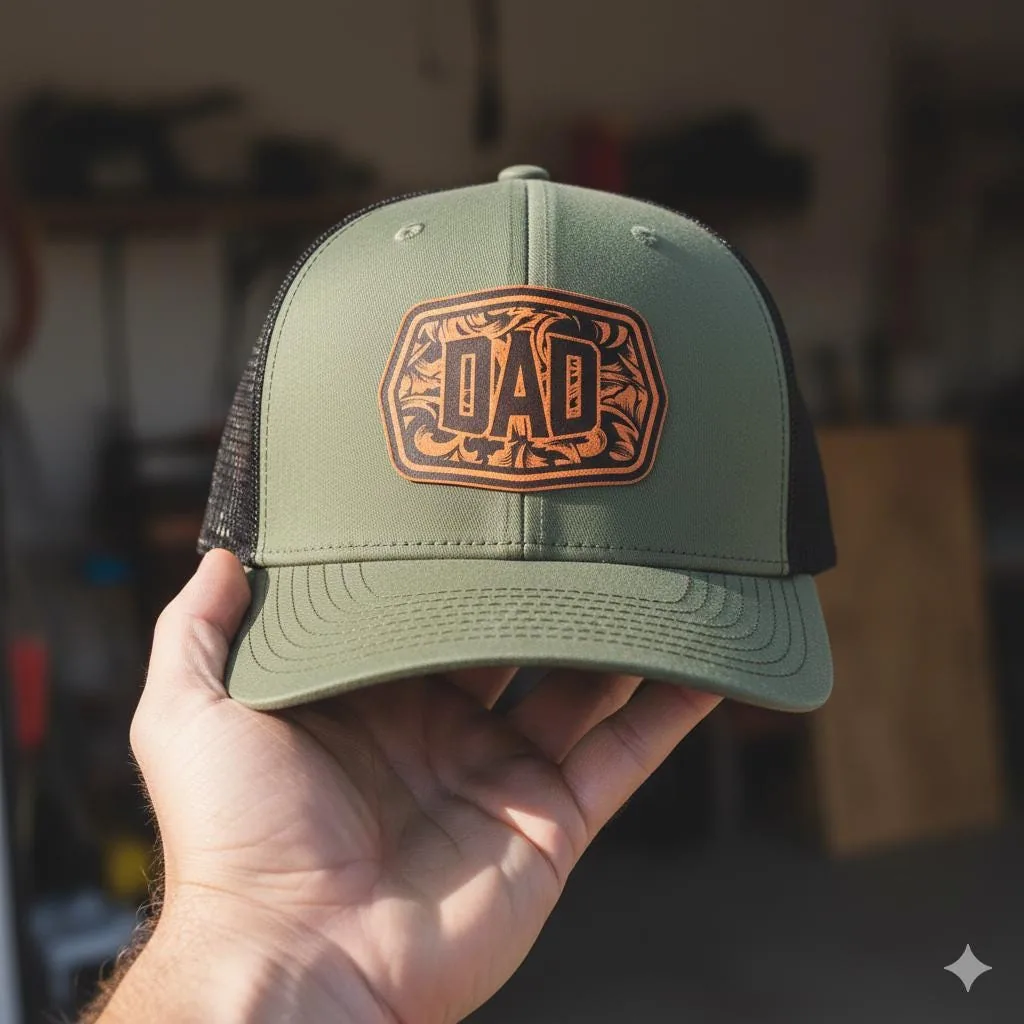 View 5 of Dad Leather Patch Trucker Hat