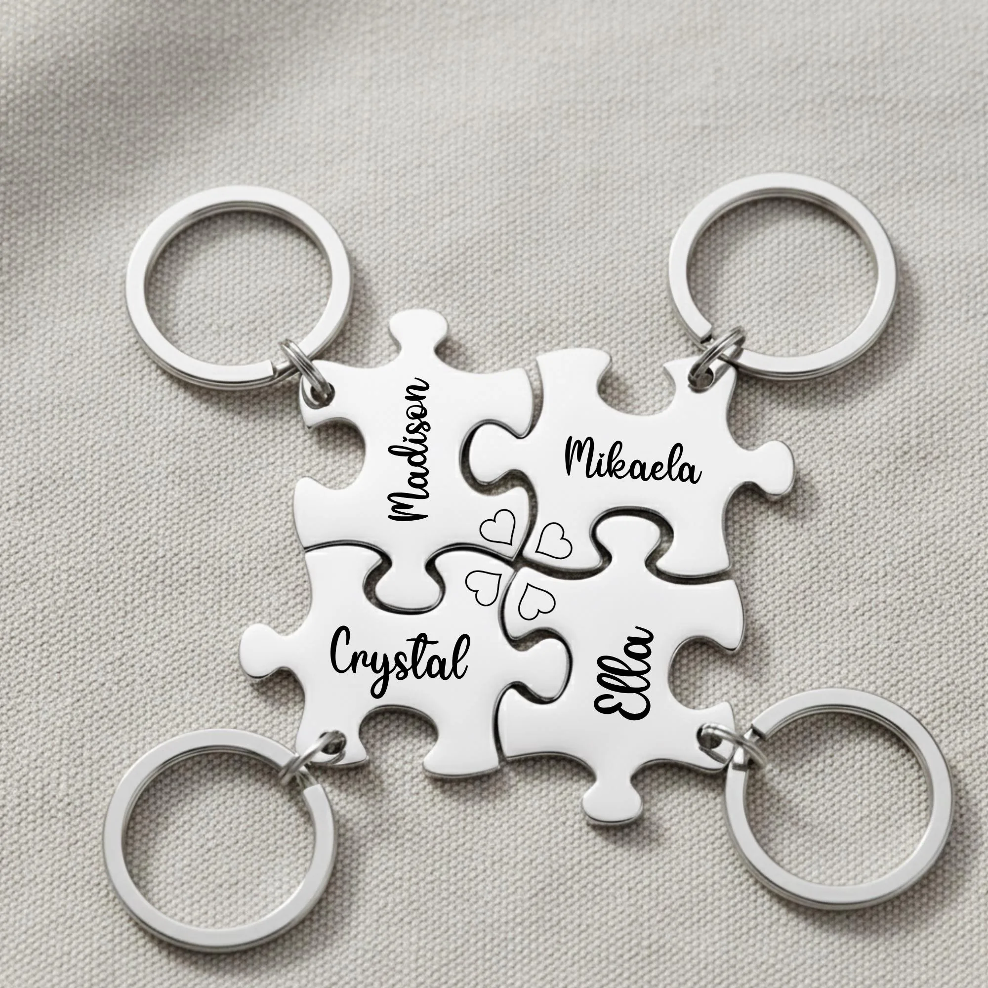View 5 of Personalized Family Puzzle Keychain Set Of 4