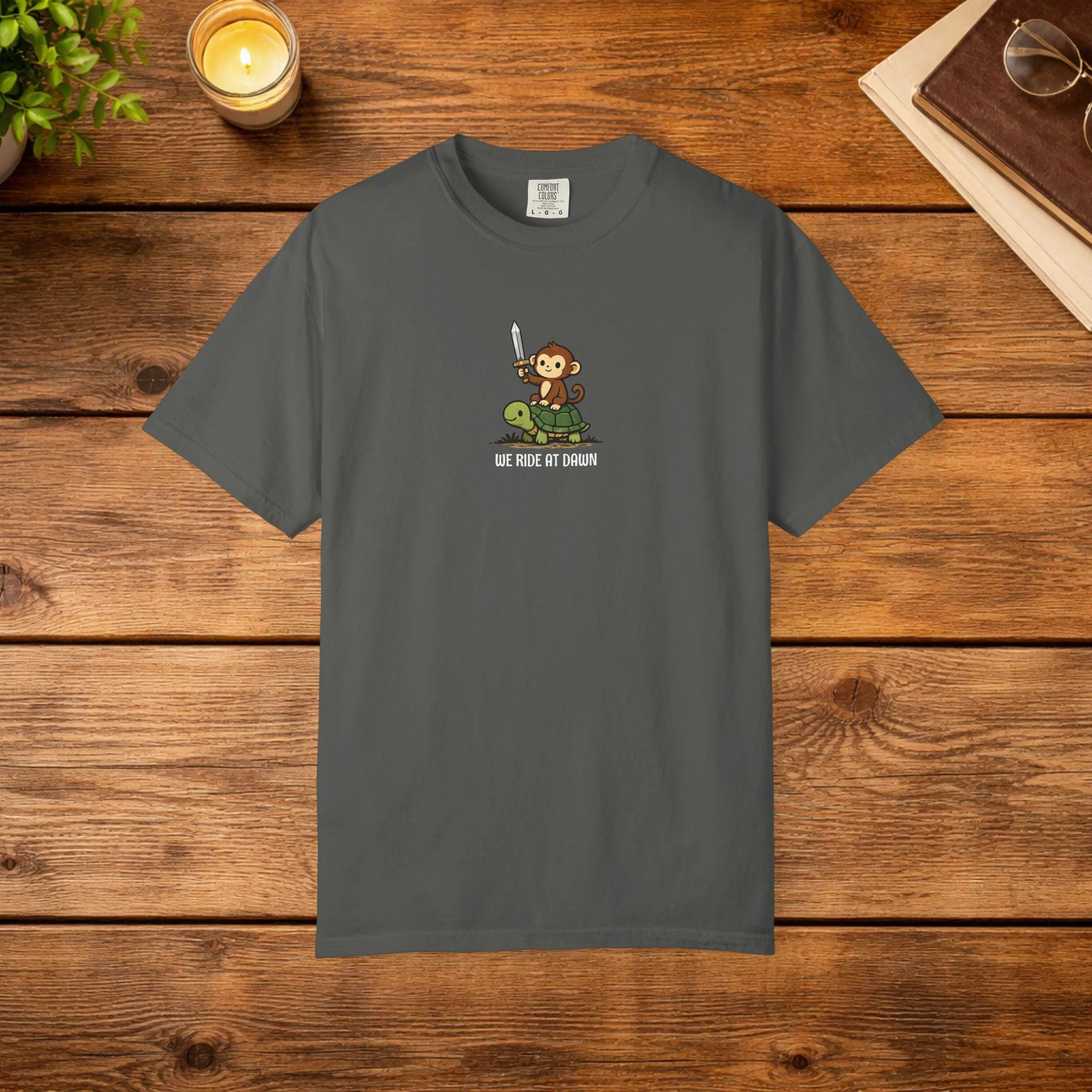 View 2 of We Ride At Dawn Monkey And Turtle T-shirt